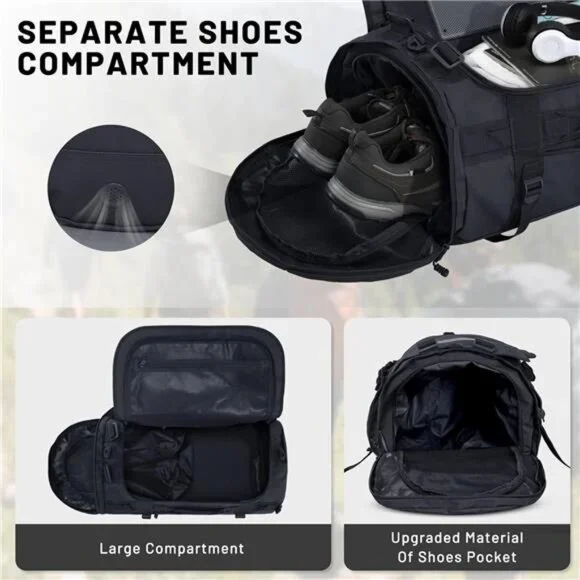 Large Duffel Backpack Sports Gym Bag 45L Water Resistant Travel Bag With Shoe Co